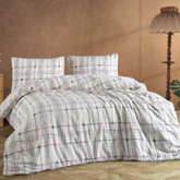 Düğme Kareli Çift Kişilik Lastikli Nevresim Takımı